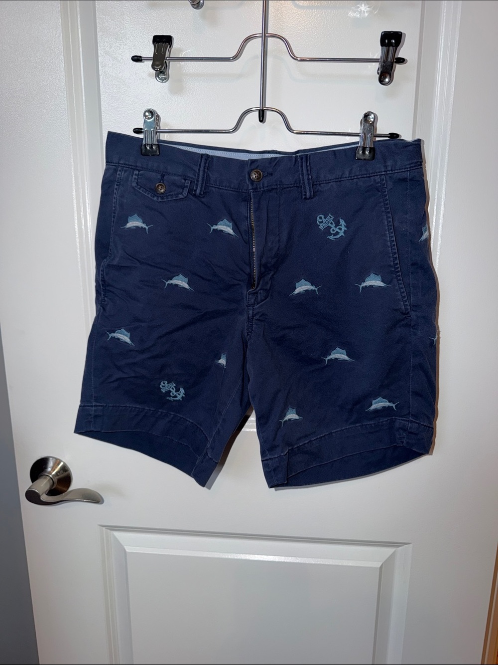 Ralph Lauren Navy Shorts with Light Blue Marlin Embroidery
